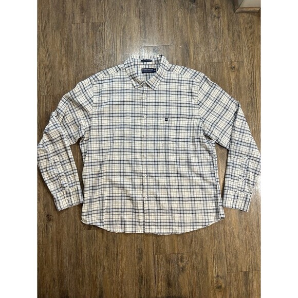 Fishhippie Mens XL Long Sleeve Blue Plaid Button up Linen Rumfront Collection - Picture 1 of 9